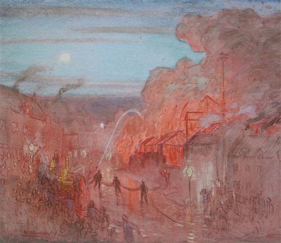 William Shackleton (1872-1933) Including Fire at Night, Woodmen and Fountain at Malham, Largest 21 x 17.5in.